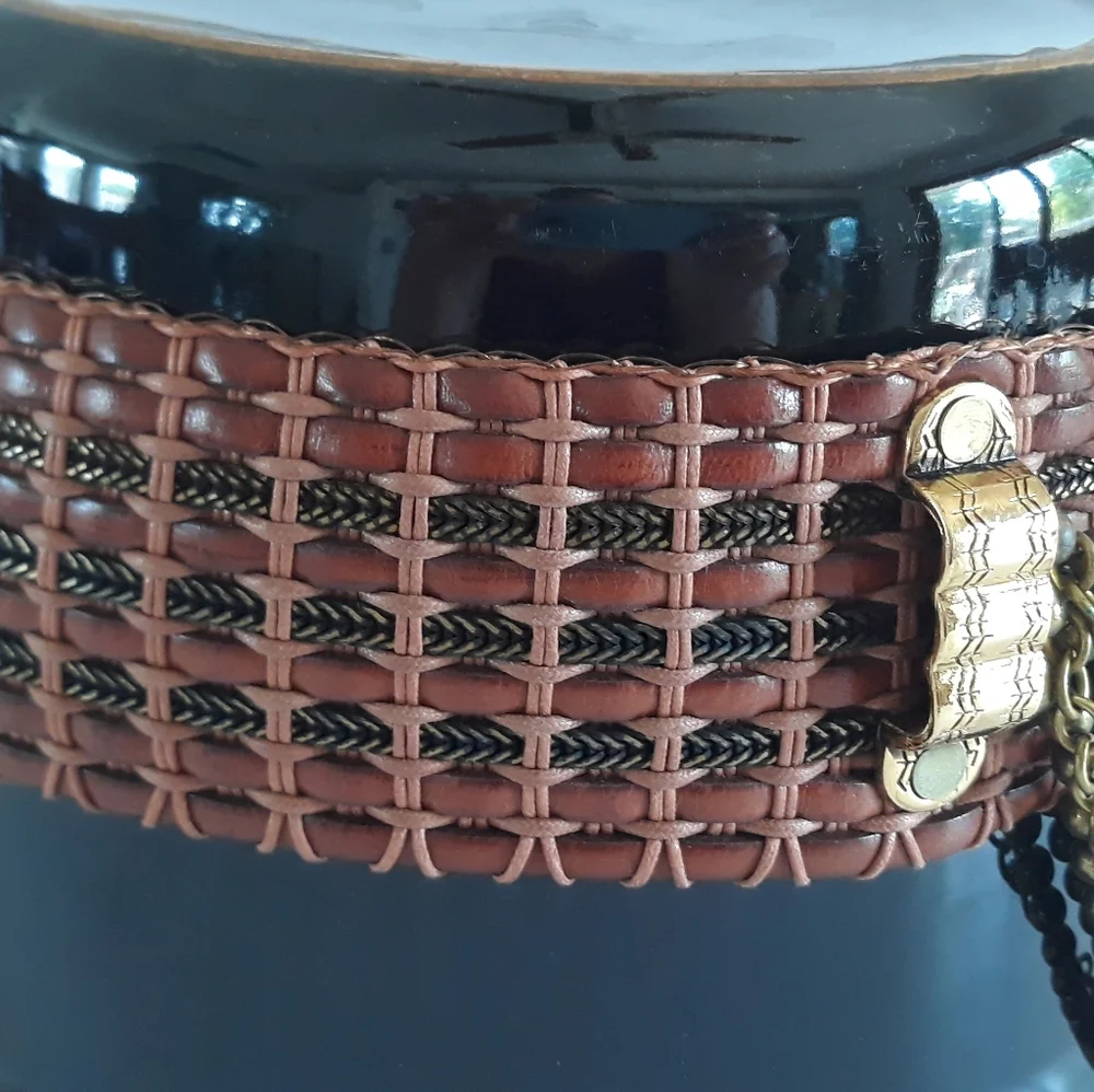 Streets Ahead Woven Leather & Brass Wide Belt S